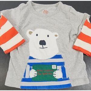 Baby Boden Top Crew L/S 6-12 Month Polar Bear Applique North Pole Christmas